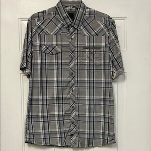 (🙈2 For $20)NWOT 7 Diamonds Blue and Gray Plaid Button Down Shirt Men’s Large